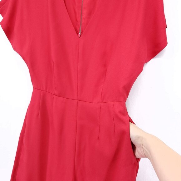 Boden Romilly Jumpsuit Size 4R Belted With Pockets Wide Cropped Leg Red V-Neck - Picture 11 of 14
